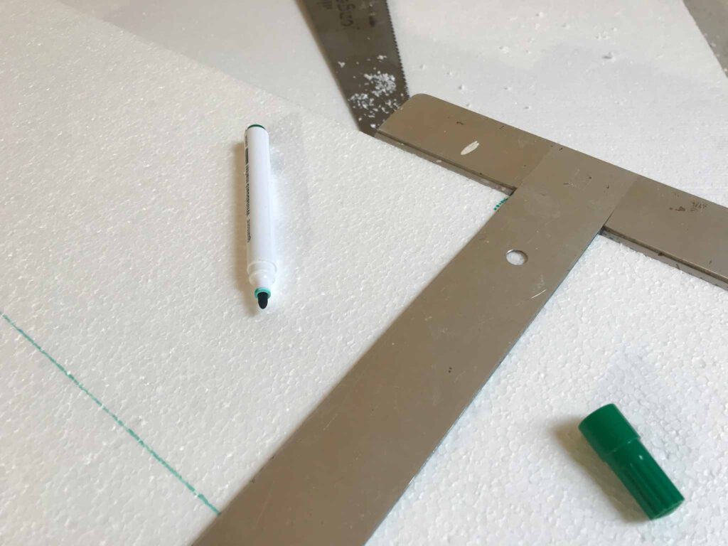 drawing cutting lines on styrofoam