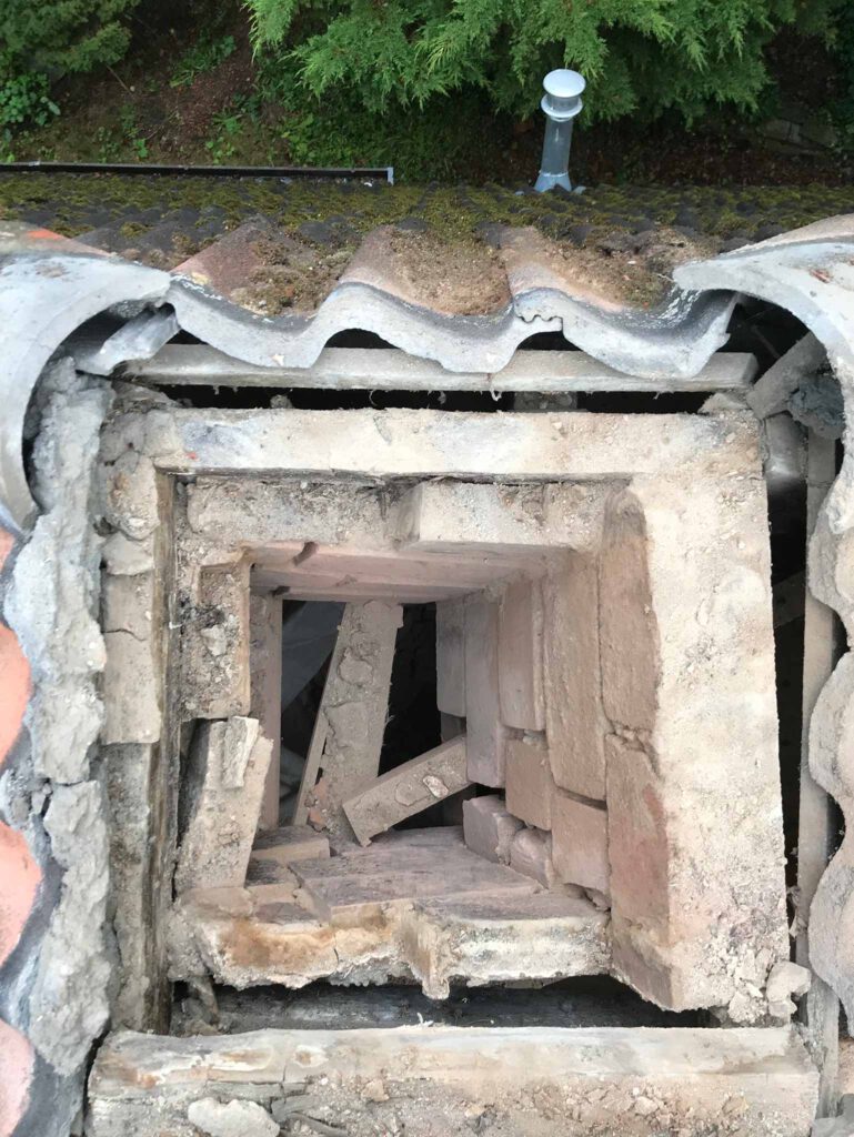 Outer section of chimney removed