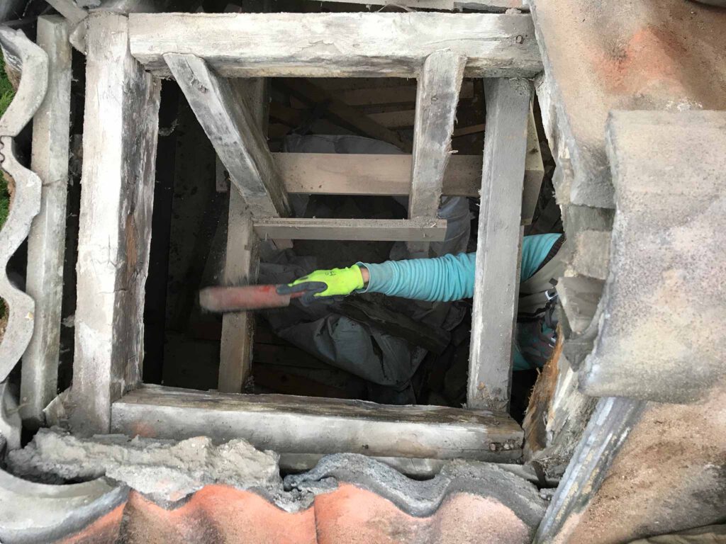 Cleaning the mess after chimney removal