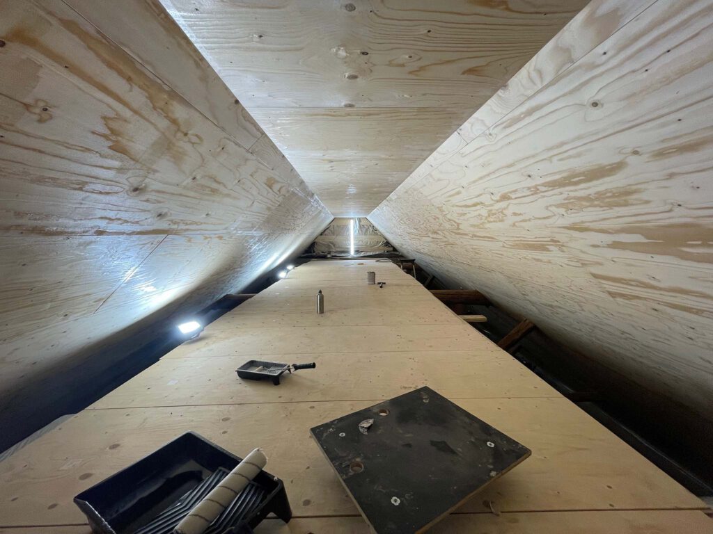 Wooden attic, ready to be stained